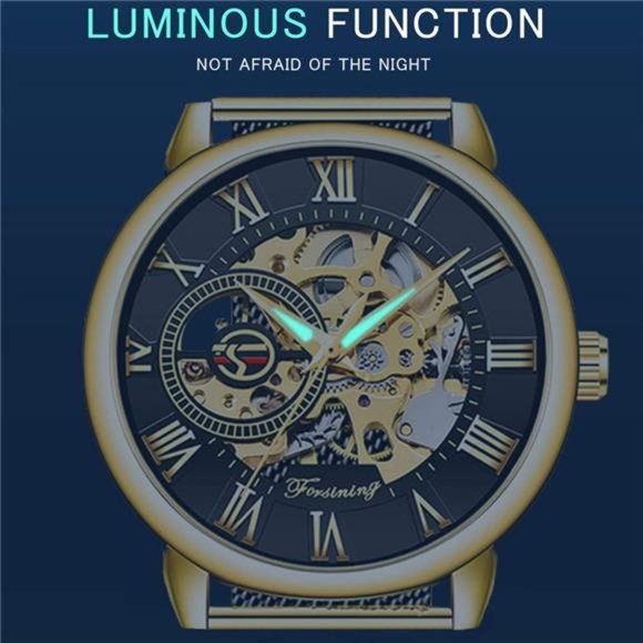 Men's Skeleton Watch Classic Roman Numeral Steampunk Mechanical Watch Hand-Wind - Picture 6 of 6